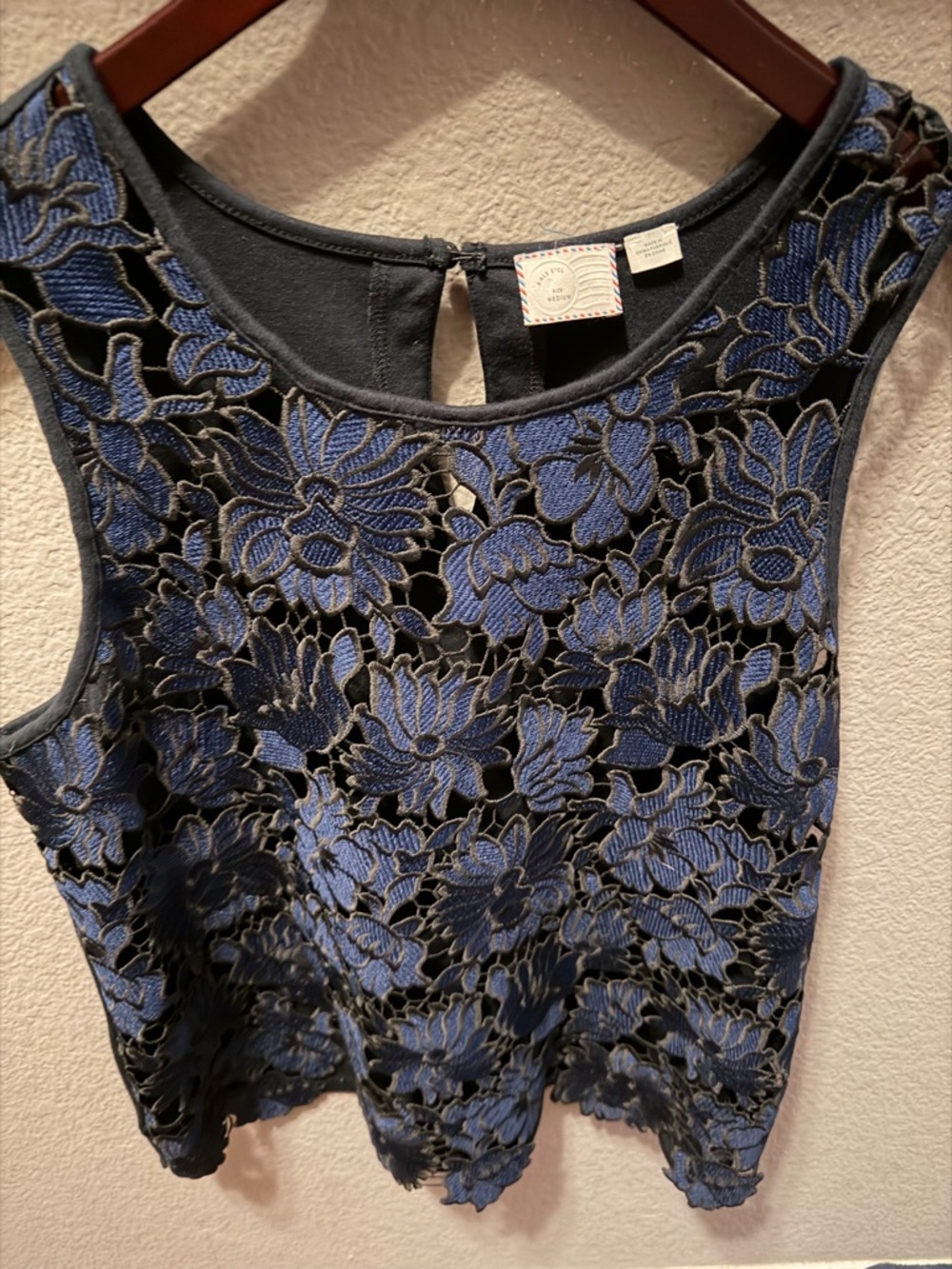 Maeve Anthropologie Lace Top Black Blue Floral Medium